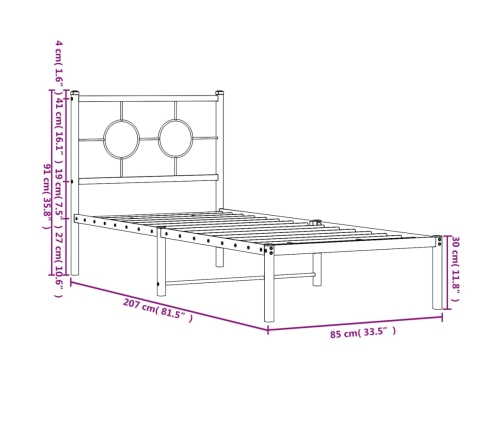 Estructura cama sin colchón con cabecero metal blanco 80x200 cm