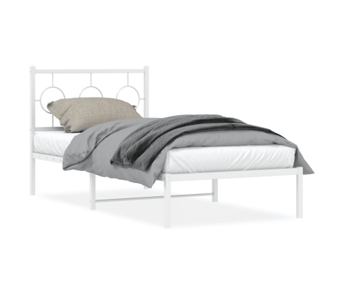 Estructura de cama de metal con cabecero blanco 90x200 cm