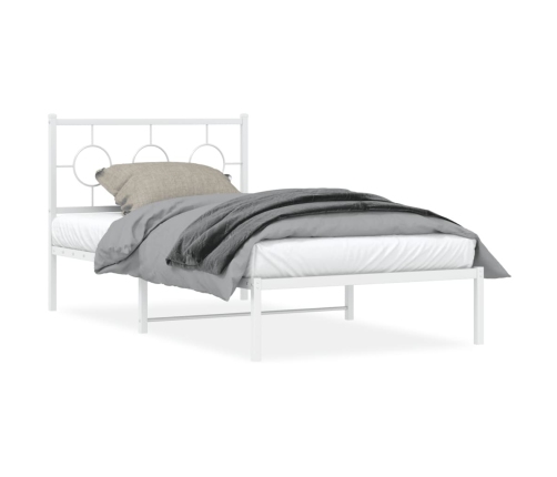 Estructura de cama de metal con cabecero blanco 100x190 cm