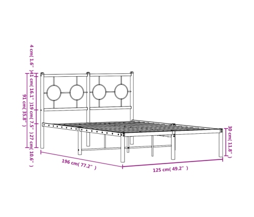 Estructura de cama de metal con cabecero blanca 120x190 cm