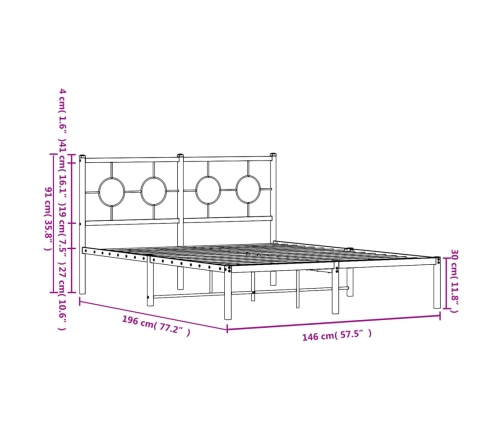 Estructura cama sin colchón con cabecero metal blanco 140x190cm