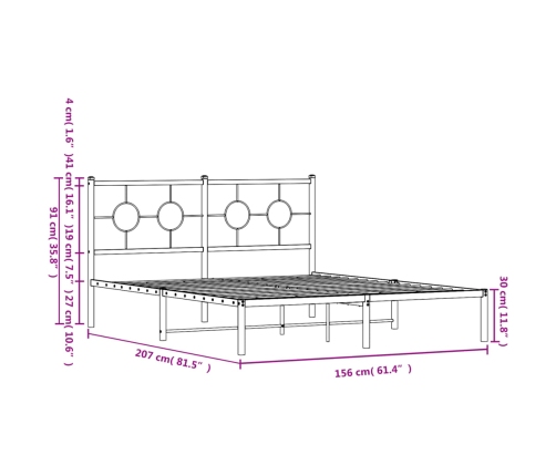 Estructura cama sin colchón con cabecero metal blanco 150x200cm