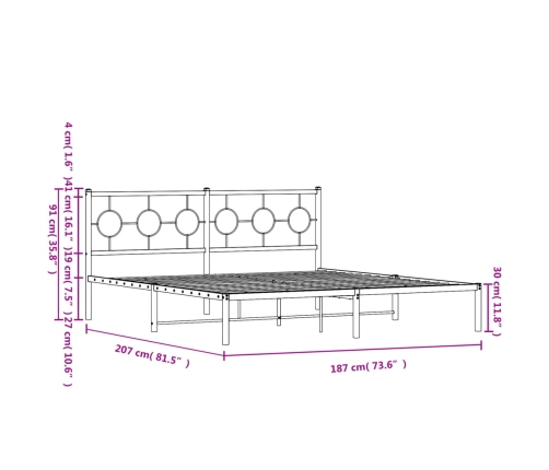 Estructura cama sin colchón con cabecero metal blanco 180x200cm