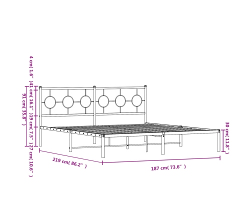 Estructura cama sin colchón con cabecero metal blanco 183x213cm