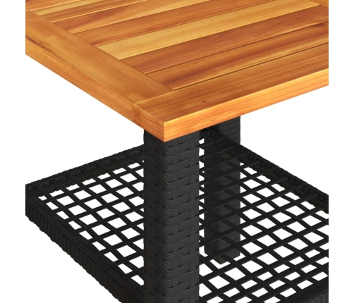 Mesita y sillas con cojines 3 pzas ratán PE madera acacia negro