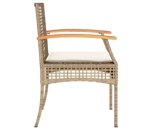 Mesita y sillas con cojines 3 pzas ratán PE madera acacia beige