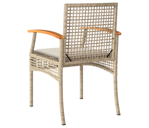 Mesita y sillas con cojines 3 pzas ratán PE madera acacia beige