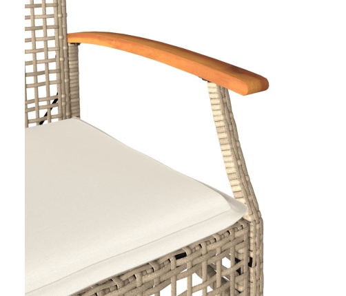 Mesita y sillas con cojines 3 pzas ratán PE madera acacia beige