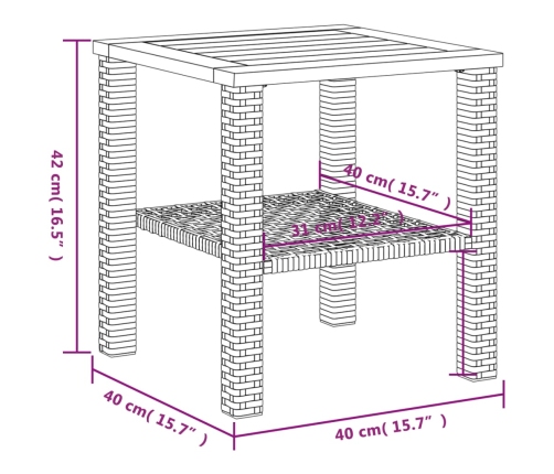 vidaXL Mesa de jardín ratán sintético madera acacia negro 40x40x42 cm