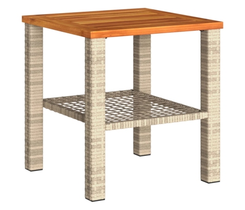 Mesa de jardín ratán sintético madera acacia beige 40x40x42 cm