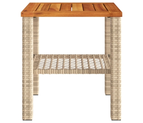 Mesa de jardín ratán sintético madera acacia beige 40x40x42 cm