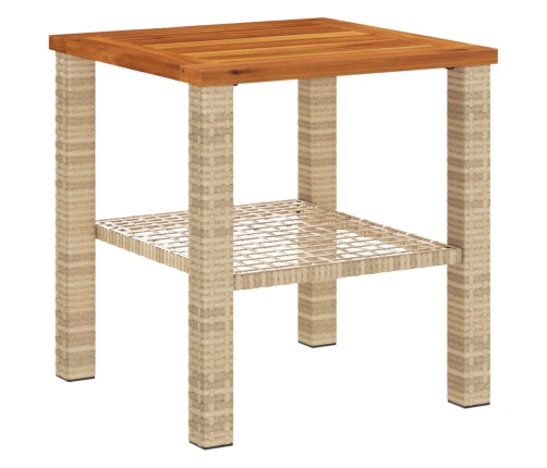 Mesa de jardín ratán sintético madera acacia beige 40x40x42 cm