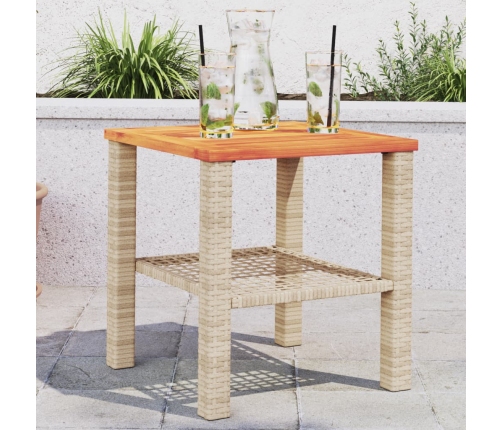 Mesa de jardín ratán sintético madera acacia beige 40x40x42 cm