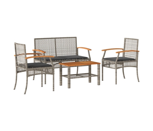 Set de muebles de jardín 4 pzas y cojines ratán sintético gris