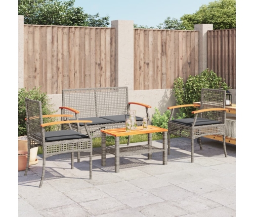 Set de muebles de jardín 4 pzas y cojines ratán sintético gris