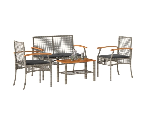 Set de muebles de jardín 4 pzas y cojines ratán sintético gris