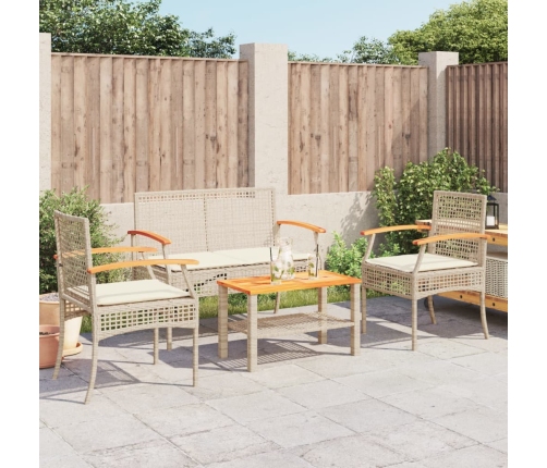 Set muebles de jardín 4 piezas y cojines ratán sintético beige