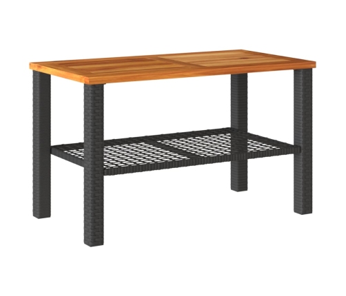 Mesa de jardín ratán sintético madera acacia negro 70x38x42 cm