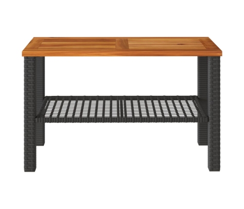 Mesa de jardín ratán sintético madera acacia negro 70x38x42 cm