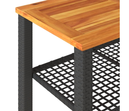 Mesa de jardín ratán sintético madera acacia negro 70x38x42 cm