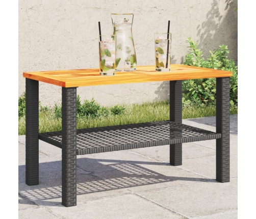 Mesa de jardín ratán sintético madera acacia negro 70x38x42 cm