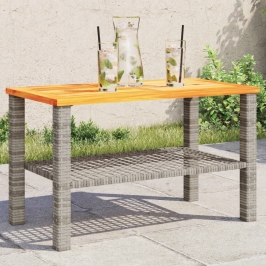 Mesa de jardín ratán sintético madera acacia gris 70x38x42 cm