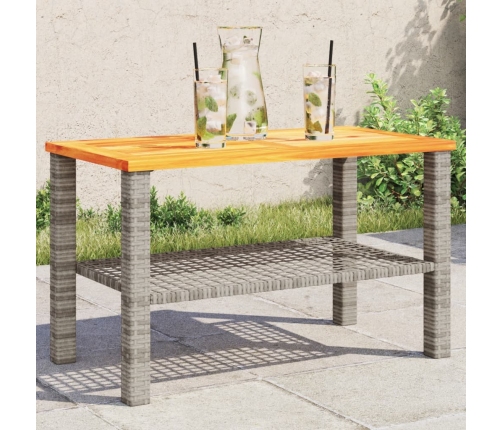 Mesa de jardín ratán sintético madera acacia gris 70x38x42 cm