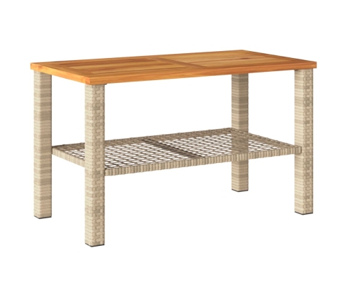 Mesa de jardín ratán sintético madera acacia beige 70x38x42 cm