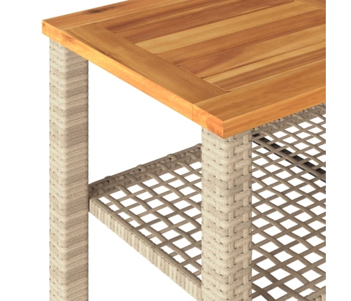 Mesa de jardín ratán sintético madera acacia beige 70x38x42 cm