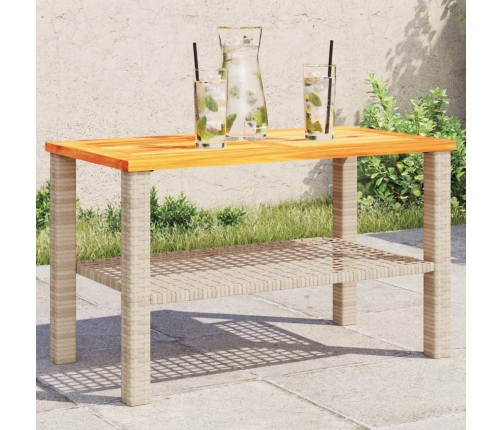 Mesa de jardín ratán sintético madera acacia beige 70x38x42 cm