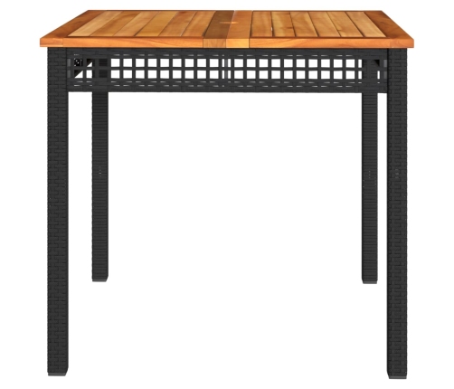 Mesa de jardín ratán sintético madera acacia negro 80x80x75 cm