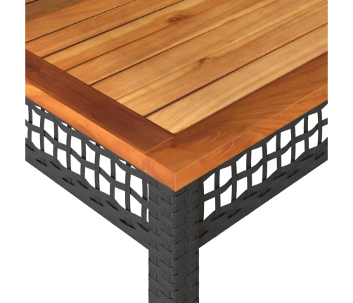 Mesa de jardín ratán sintético madera acacia negro 80x80x75 cm