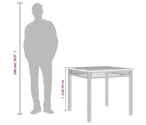 Mesa de jardín ratán sintético madera acacia beige 80x80x75 cm