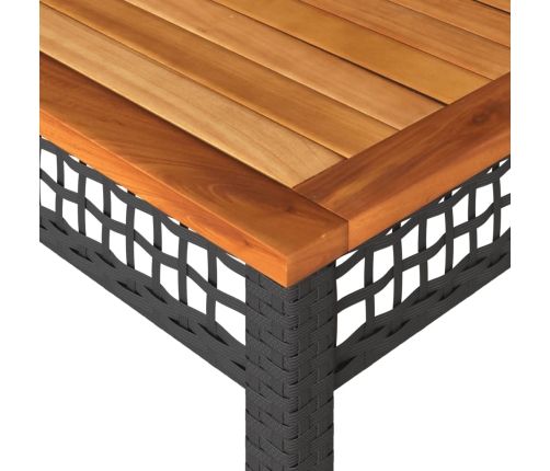 Mesa de jardín ratán sintético madera acacia negro 140x80x75 cm