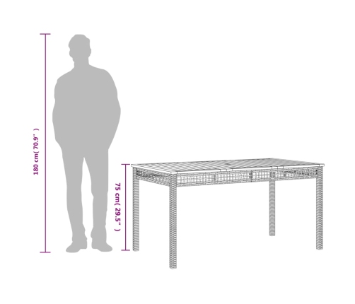 Mesa de jardín ratán sintético madera acacia gris 140x80x75 cm