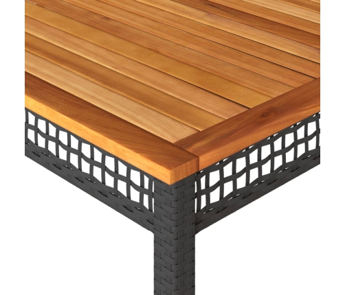 Mesa de jardín ratán sintético madera acacia negro 180x90x75 cm