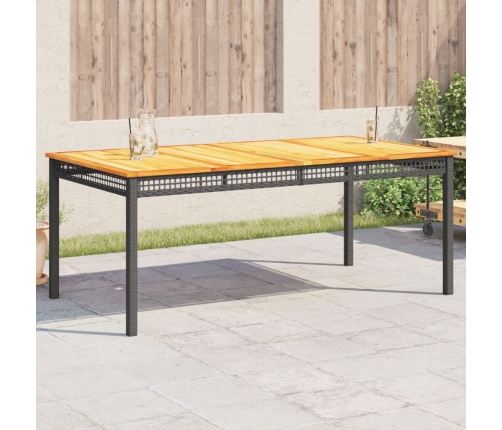 Mesa de jardín ratán sintético madera acacia negro 180x90x75 cm