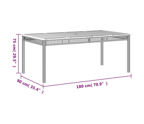 vidaXL Mesa de jardín ratán sintético madera acacia gris 180x90x75 cm