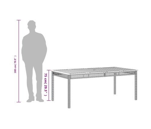 vidaXL Mesa de jardín ratán sintético madera acacia gris 180x90x75 cm