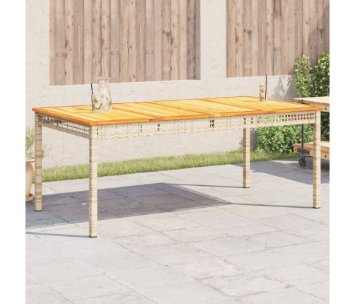 Mesa de jardín ratán sintético madera acacia beige 180x90x75 cm