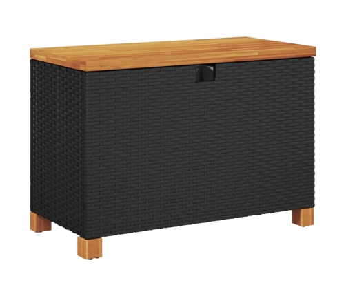 Caja de almacenaje jardín madera acacia ratán negro 80x40x48 cm