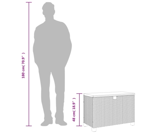 Caja de almacenaje jardín madera acacia ratán negro 80x40x48 cm