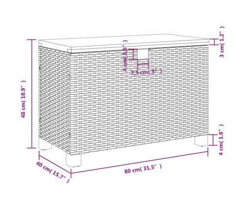 Caja de almacenaje jardín madera acacia ratán negro 80x40x48 cm