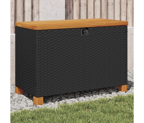 Caja de almacenaje jardín madera acacia ratán negro 80x40x48 cm