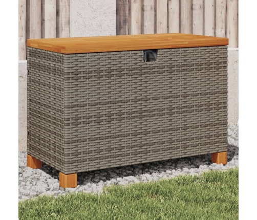 Caja de almacenaje jardín madera acacia ratán gris 80x40x48 cm