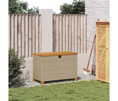 Caja de almacenaje jardín madera acacia ratán beige 80x40x48 cm