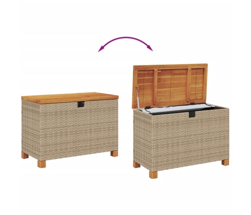 Caja de almacenaje jardín madera acacia ratán beige 80x40x48 cm