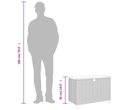 Caja de almacenaje jardín madera acacia ratán beige 80x40x48 cm