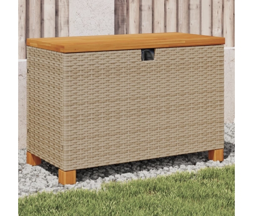 Caja de almacenaje jardín madera acacia ratán beige 80x40x48 cm