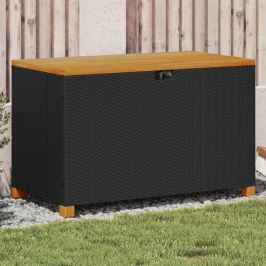 Caja de almacenaje jardín madera acacia ratán negro 110x55x63cm